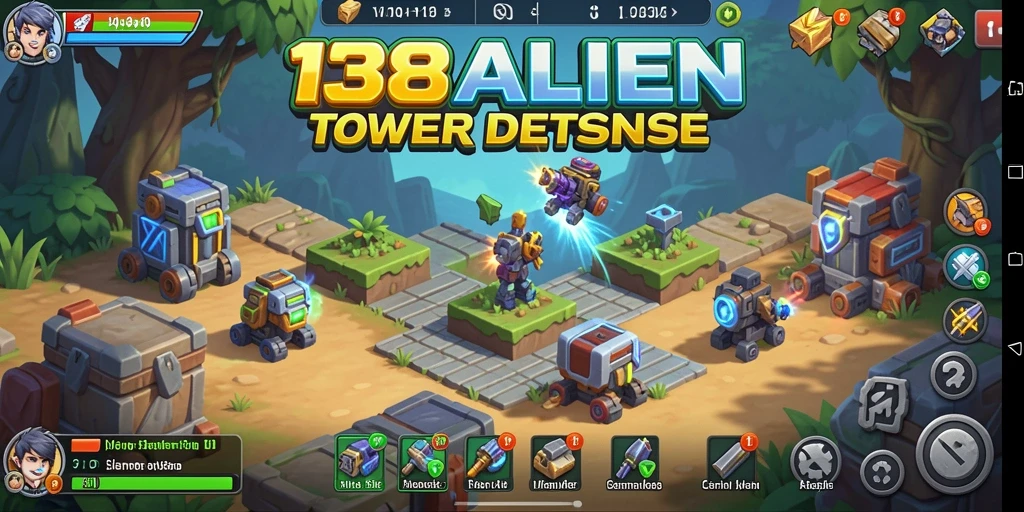 Screenshot 138ALIEN menampilkan pertarungan menara melawan alien.