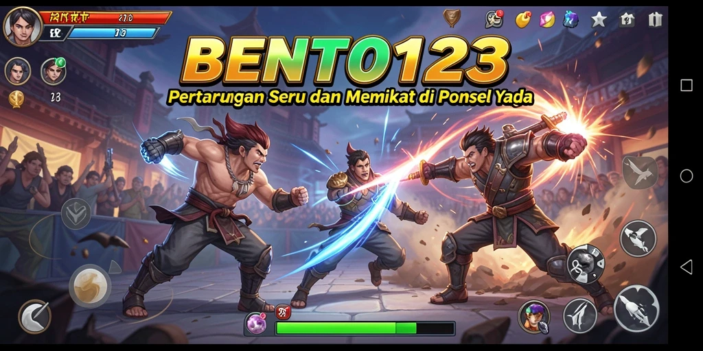 Gameplay BENTO123 menampilkan pertarungan intens antara karakter yang berbeda.
