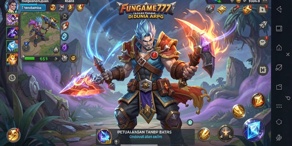 Tampilan gameplay FUNGAME777 dengan grafis memukau dan pertarungan epik.