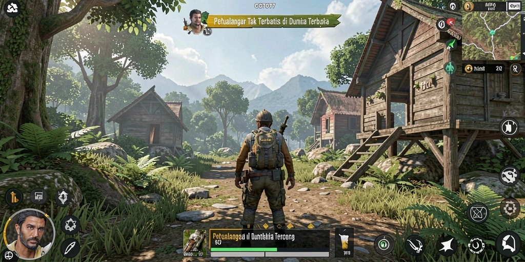 Screenshot gameplay dari GOTO77 menampilkan eksplorasi dunia terbuka yang mendebarkan.