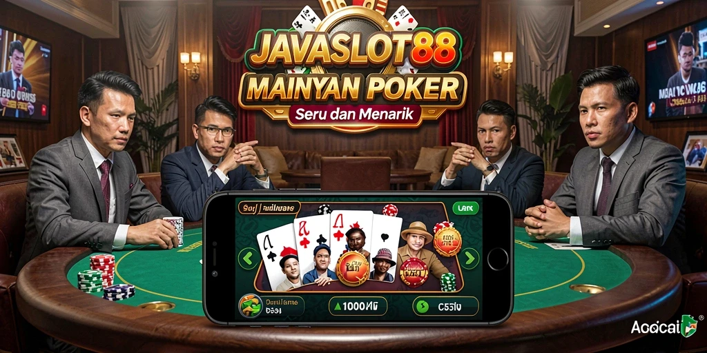 Screenshot permainan JAVASLOT88 menampilkan suasana meja poker yang seru.