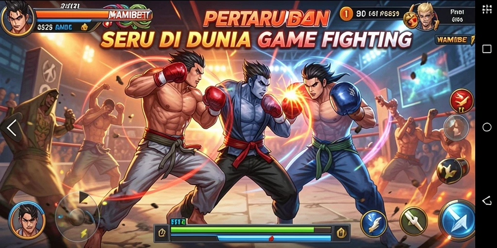 Screenshot MAMIBET menunjukkan pertarungan karakter dalam aksi dinamis.