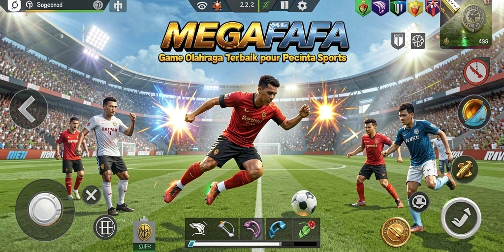 Tangkapan layar utama MEGAFAFA menampilkan momen seru dalam permainan olahraga.