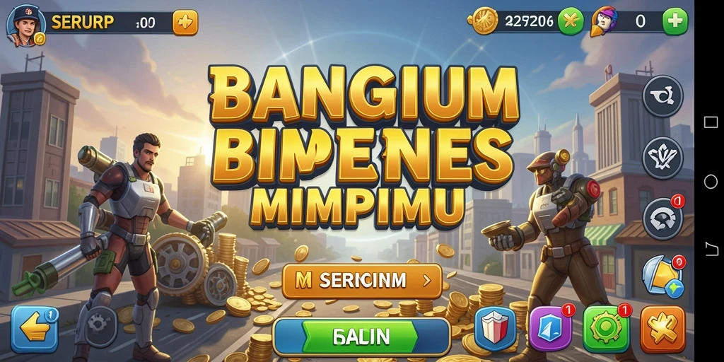 Tampilan gameplay seru dalam SERURP, tunjukkan strategi bisnismu!